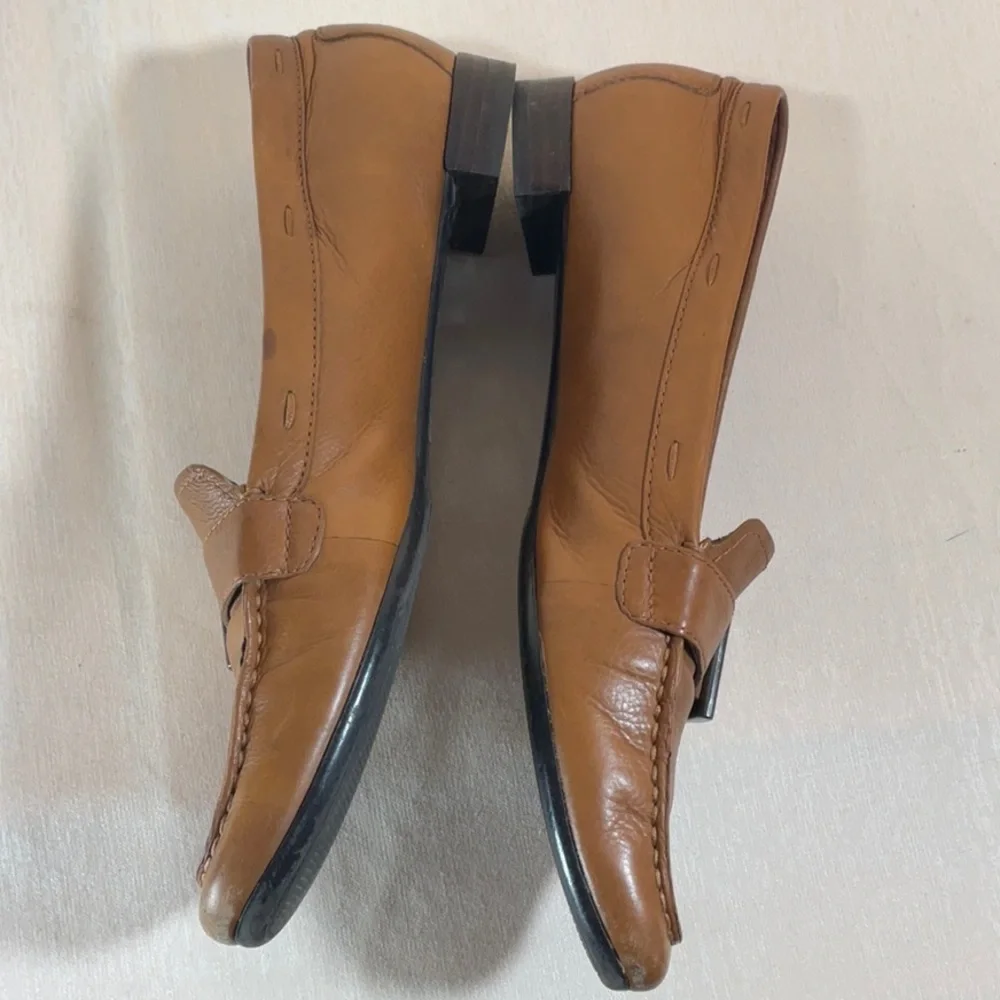 Enzo Angiolini Brown Leather Loafers with Buckle Detail-Size 6M